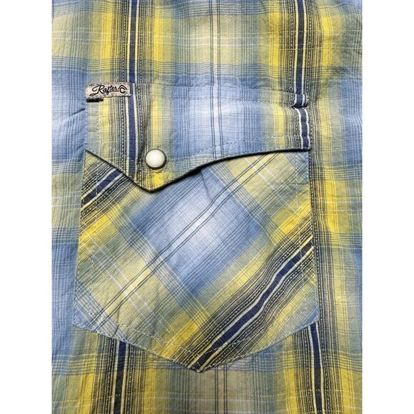 Rafter C Men's Pro Flex 45 Performance SS Blue Yellow Plaid Shirt - Size XL - Picture 3 of 6